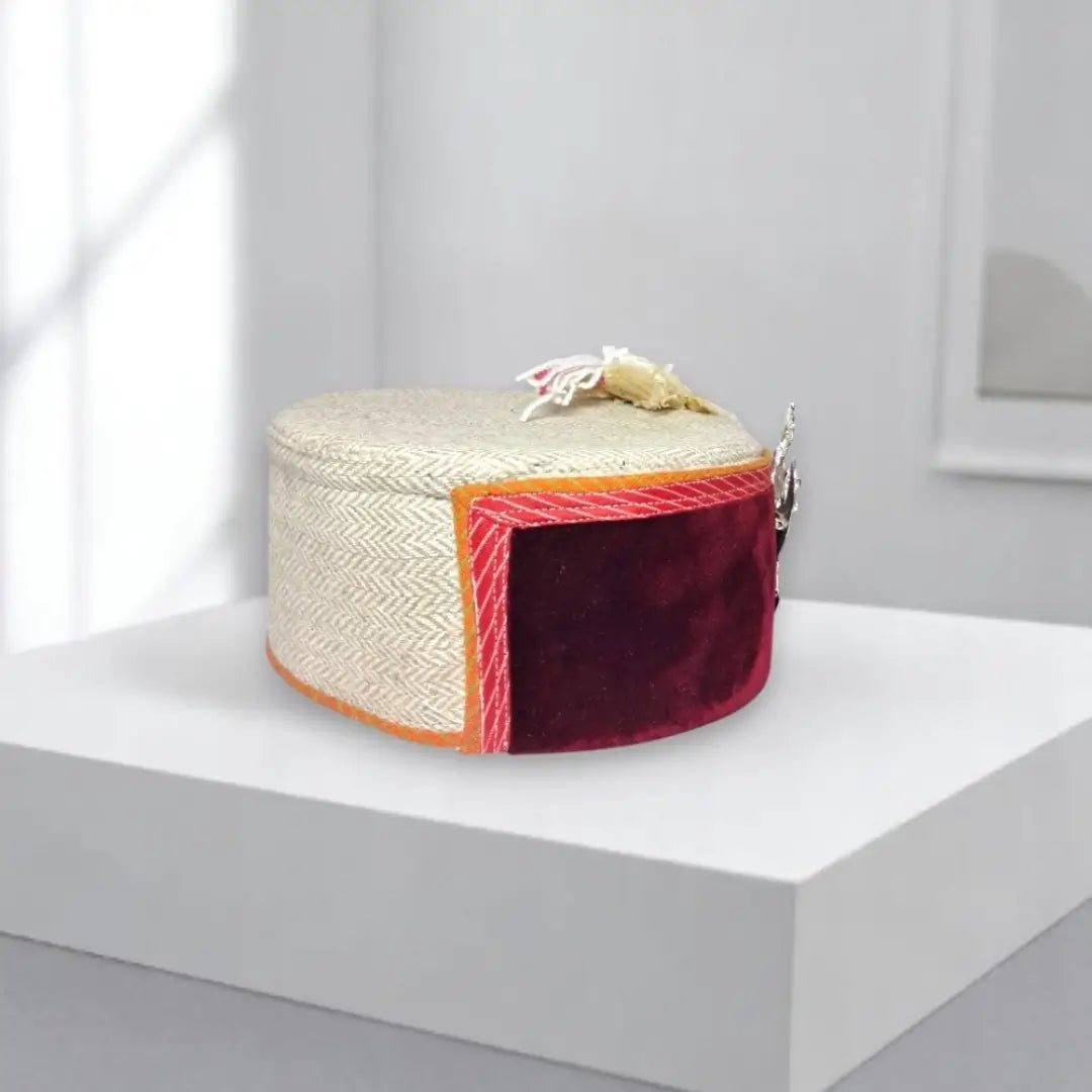 Authentic Maroon Himachali Tweed Patti Cap | All-Season Traditional Wool Headwear