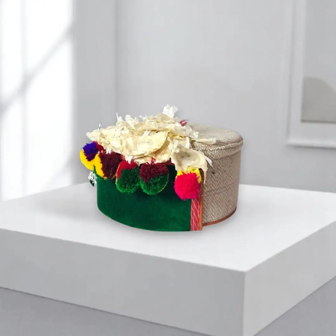 Authentic Green Himachali Tweed Patti Cap | All-Season Traditional Wool Headwear