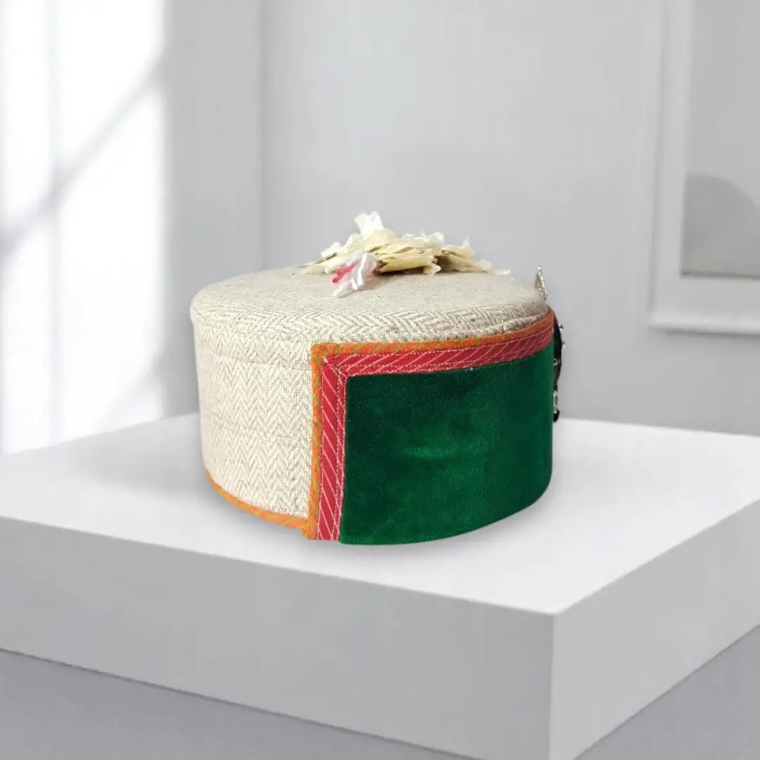 Authentic Green Himachali Tweed Patti Cap | All-Season Traditional Wool Headwear