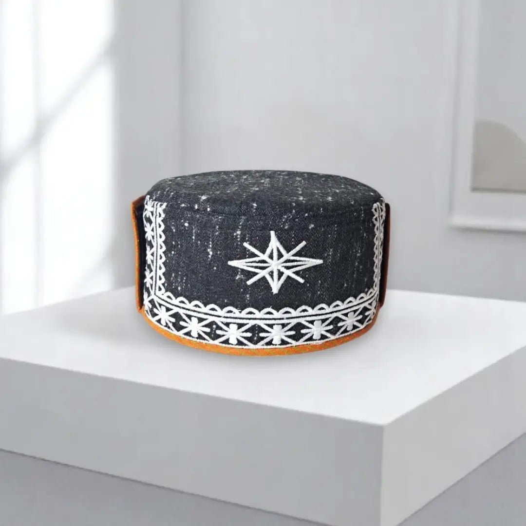 Premium Kinnauri Maroon Angora Wool Cap with Chand Star Kalgi & Floral Accessory | Unisex Himachali Pahadi Cap Combo (Set of 3)