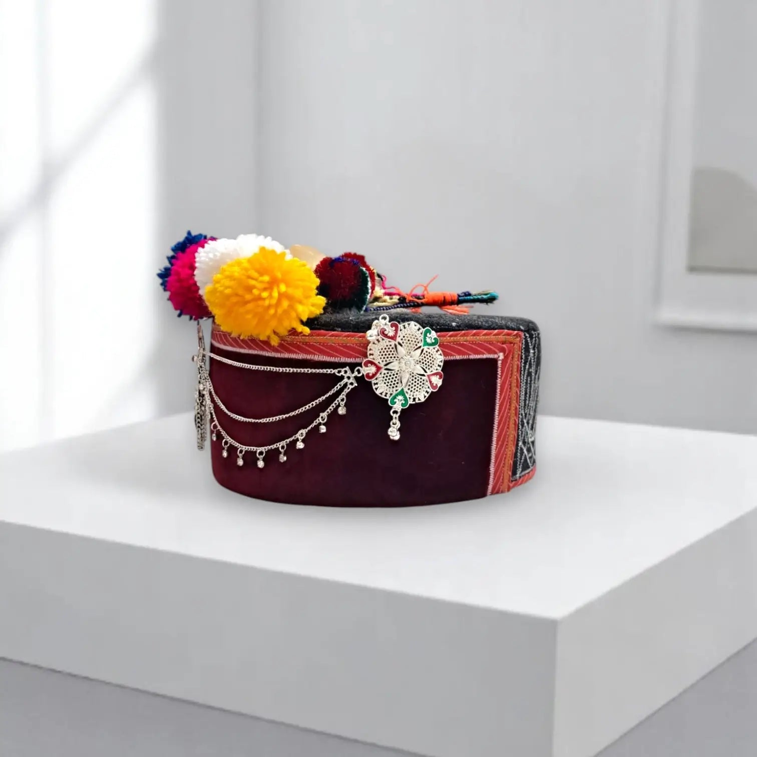 Pure Angora Wool Himachali Maroon Color Cap  | All-Season Traditional Pahadi Topi  | Unisex & Handcrafted