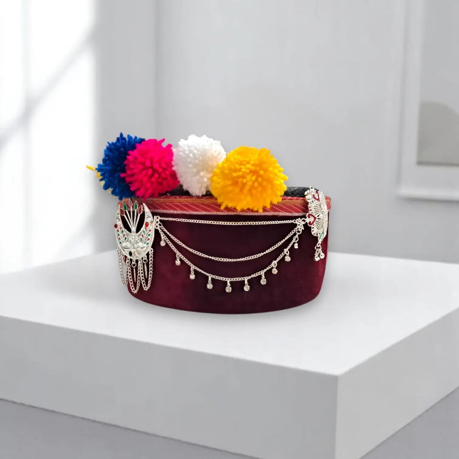 Pure Angora Wool Himachali Maroon Color Cap  | All-Season Traditional Pahadi Topi  | Unisex & Handcrafted