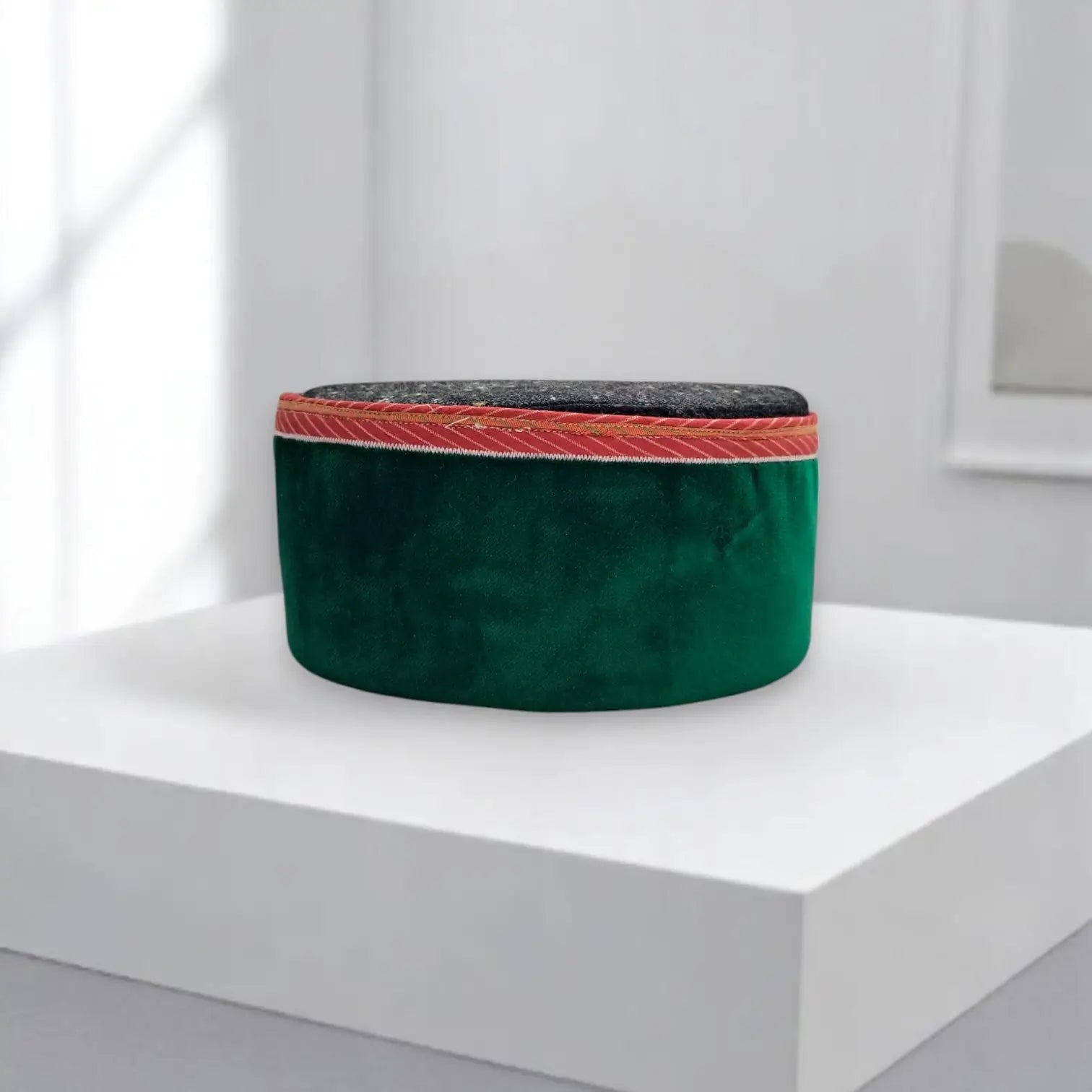 Pure Angora Wool Himachali Green Color Cap With Kinnauri Flower  | All-Season Traditional Pahadi Topi  | Unisex & Handcrafted