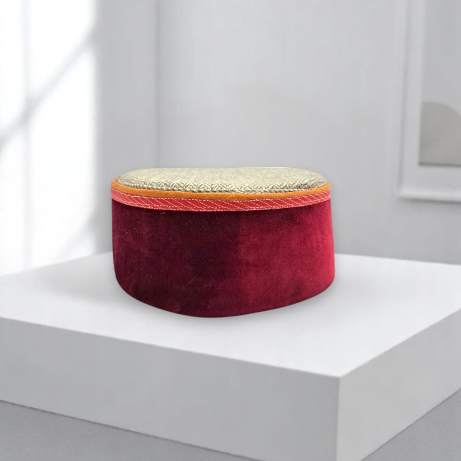 Himachal Traditional Tweed Patti Topi with Maroon Patti and Silver Chand on top Combo Unisex Cap