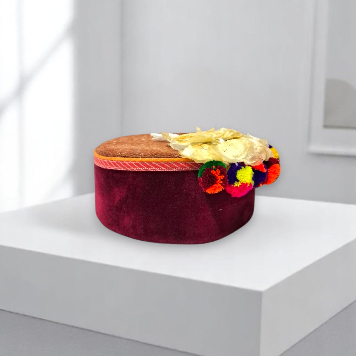 Himachali Traditional Kinnauri Cap with Maroon Patti And Flower Combo(Kinnauri) Unisex Cap