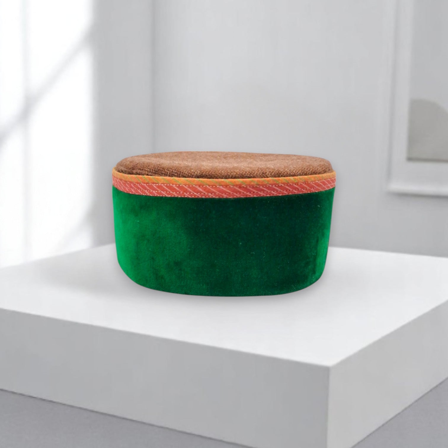 Himachal Traditional Kinnauri Topi with Green Patti and Pom-Poms Flower Unisex Cap