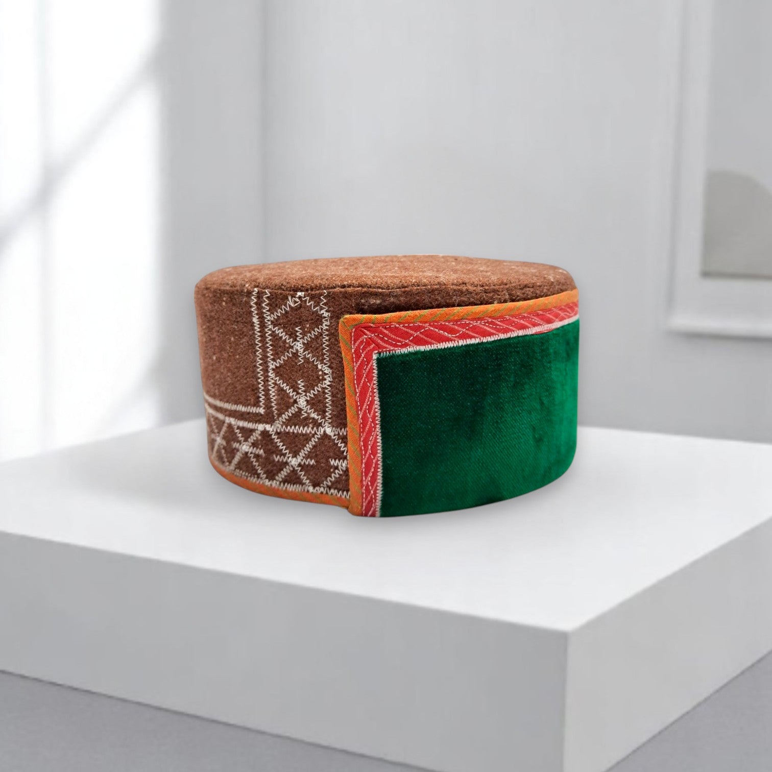 Himachali Traditional Kinnauri Topi with Green Patti and Silver Chand on top Unisex Cap