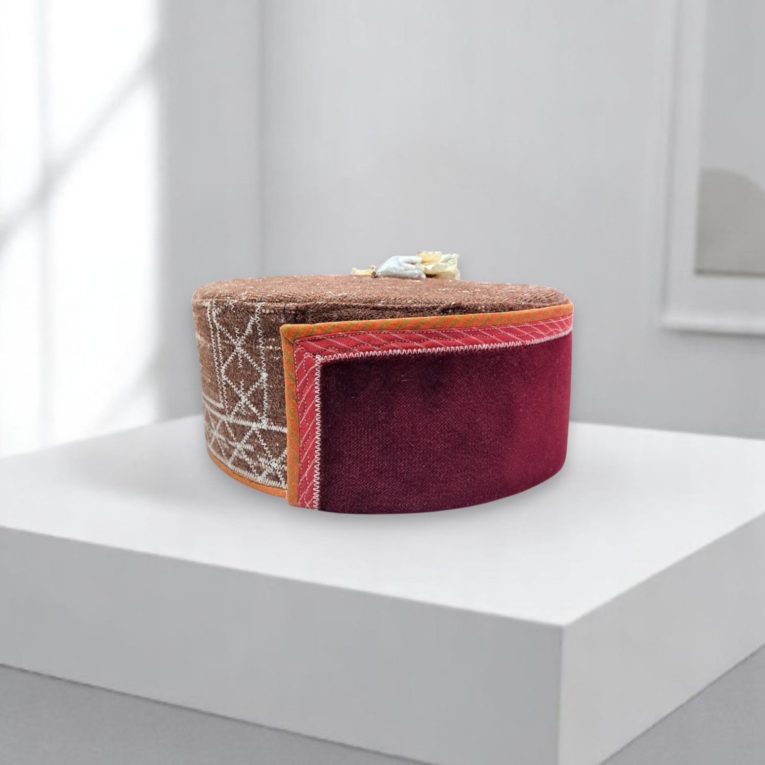 Himachali Traditional Kinnauri Cap with Maroon Patti And Flower Combo(Kinnauri) Unisex Cap