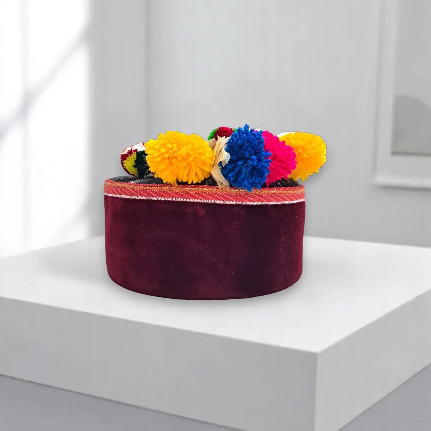 Pure Angora Wool Himachali Maroon Color Cap  | All-Season Traditional Pahadi Topi  | Unisex & Handcrafted