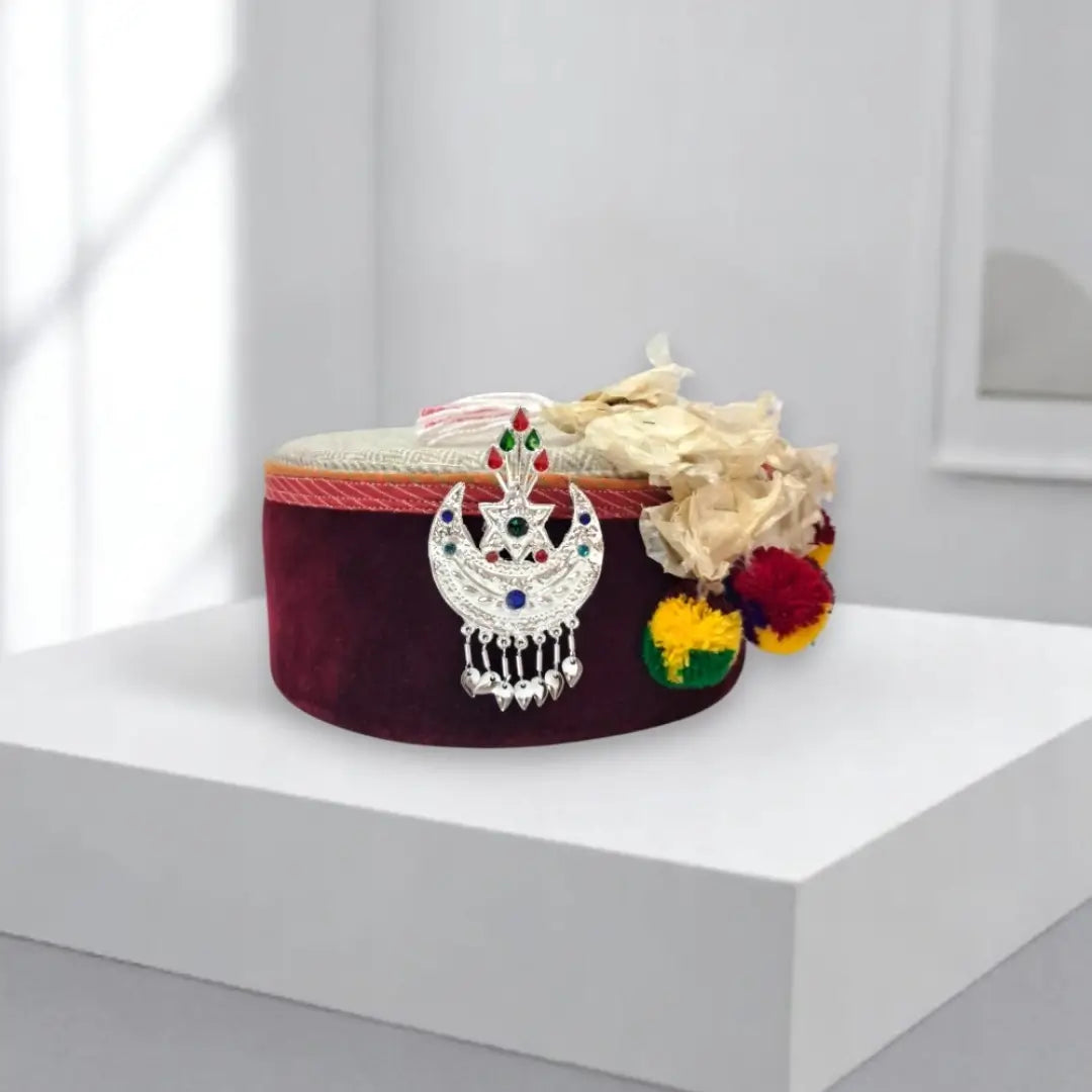 Authentic Maroon Himachali Tweed Patti Cap | All-Season Traditional Wool Headwear