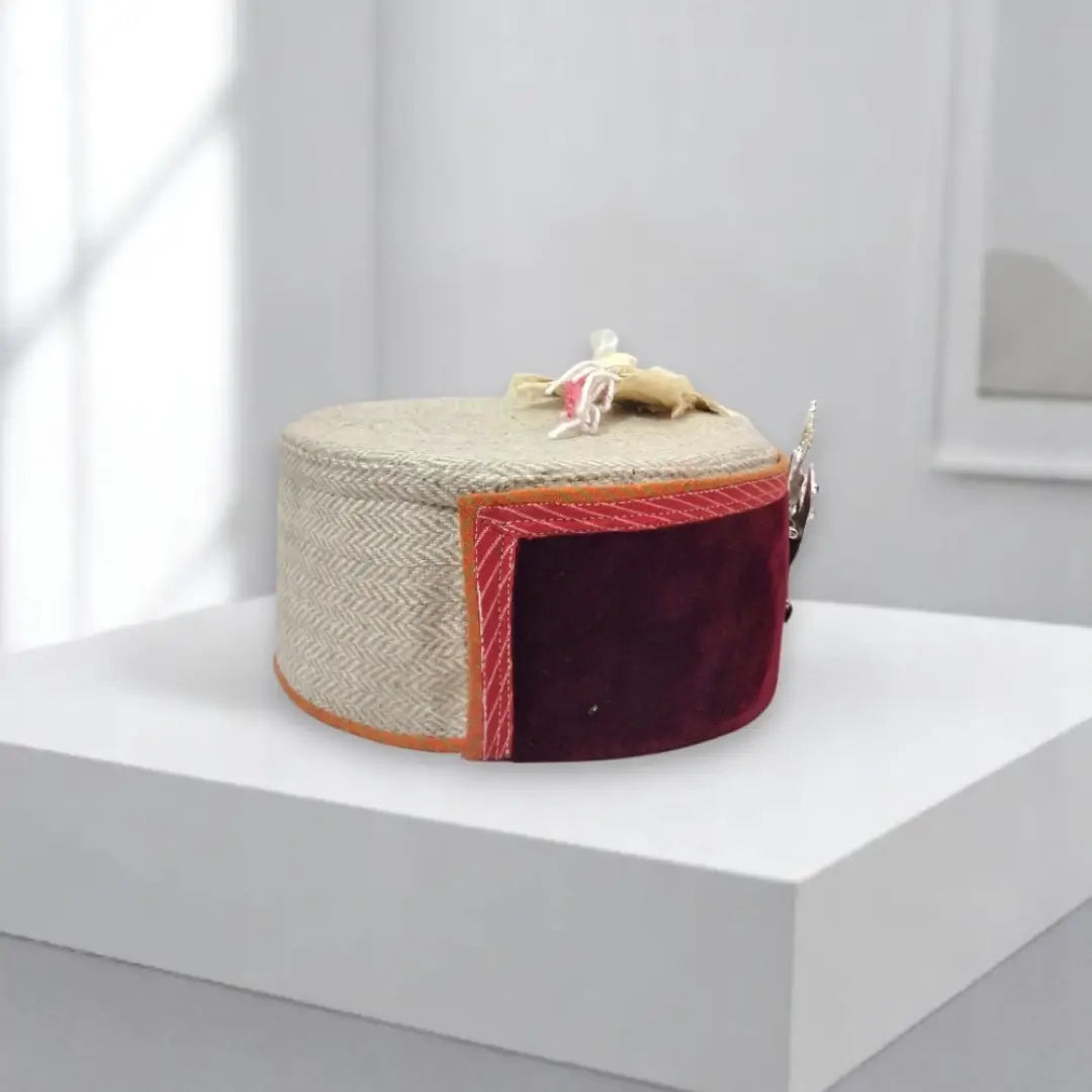 Authentic Maroon Himachali Tweed Patti Cap | All-Season Traditional Wool Headwear