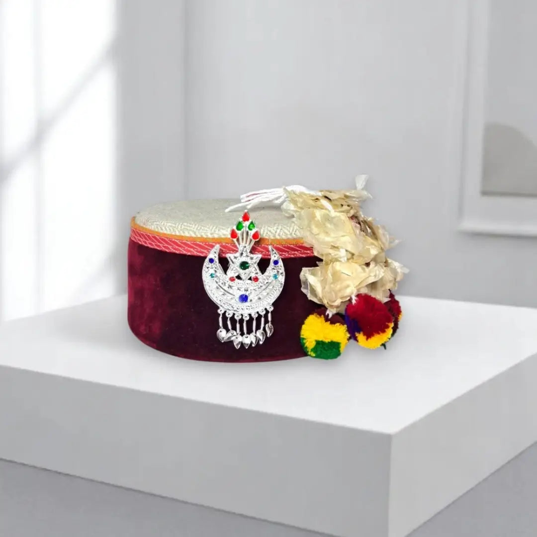 Authentic Maroon Himachali Tweed Patti Cap | All-Season Traditional Wool Headwear