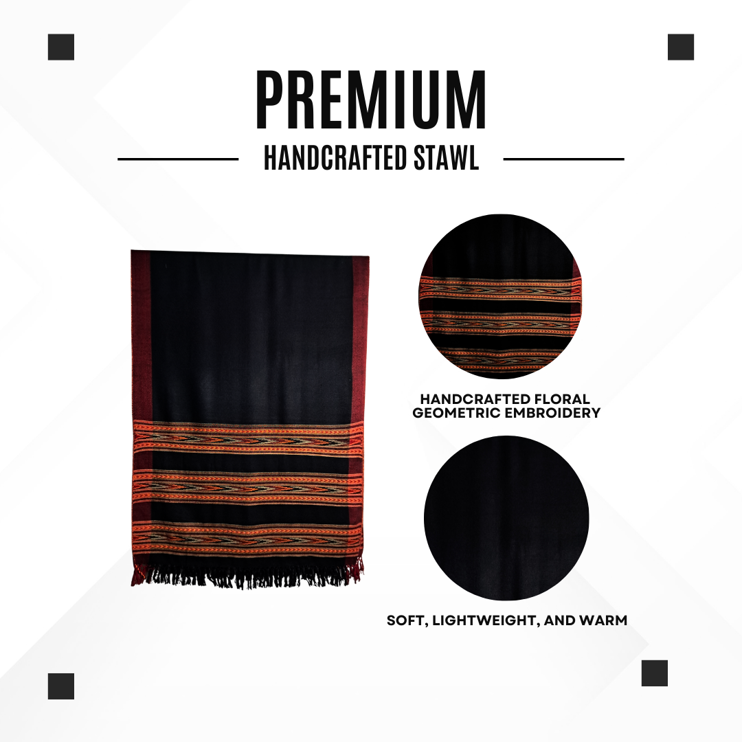 Premium Kullu Stole - 100% With Red Kullu Border