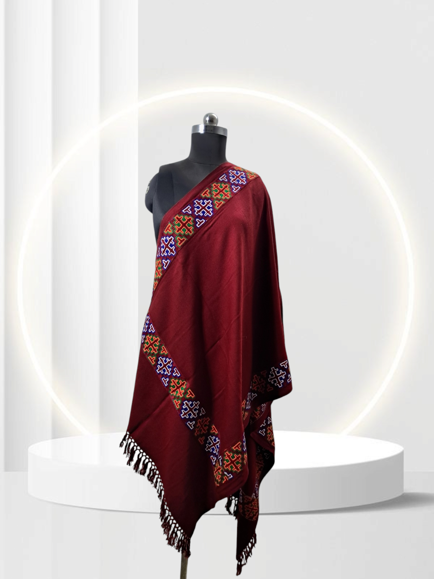 Women Premium Kinnauri Patti Woolen Stole - 100% Pure with Intricate Embroidery (Detailing) on All Four Sides