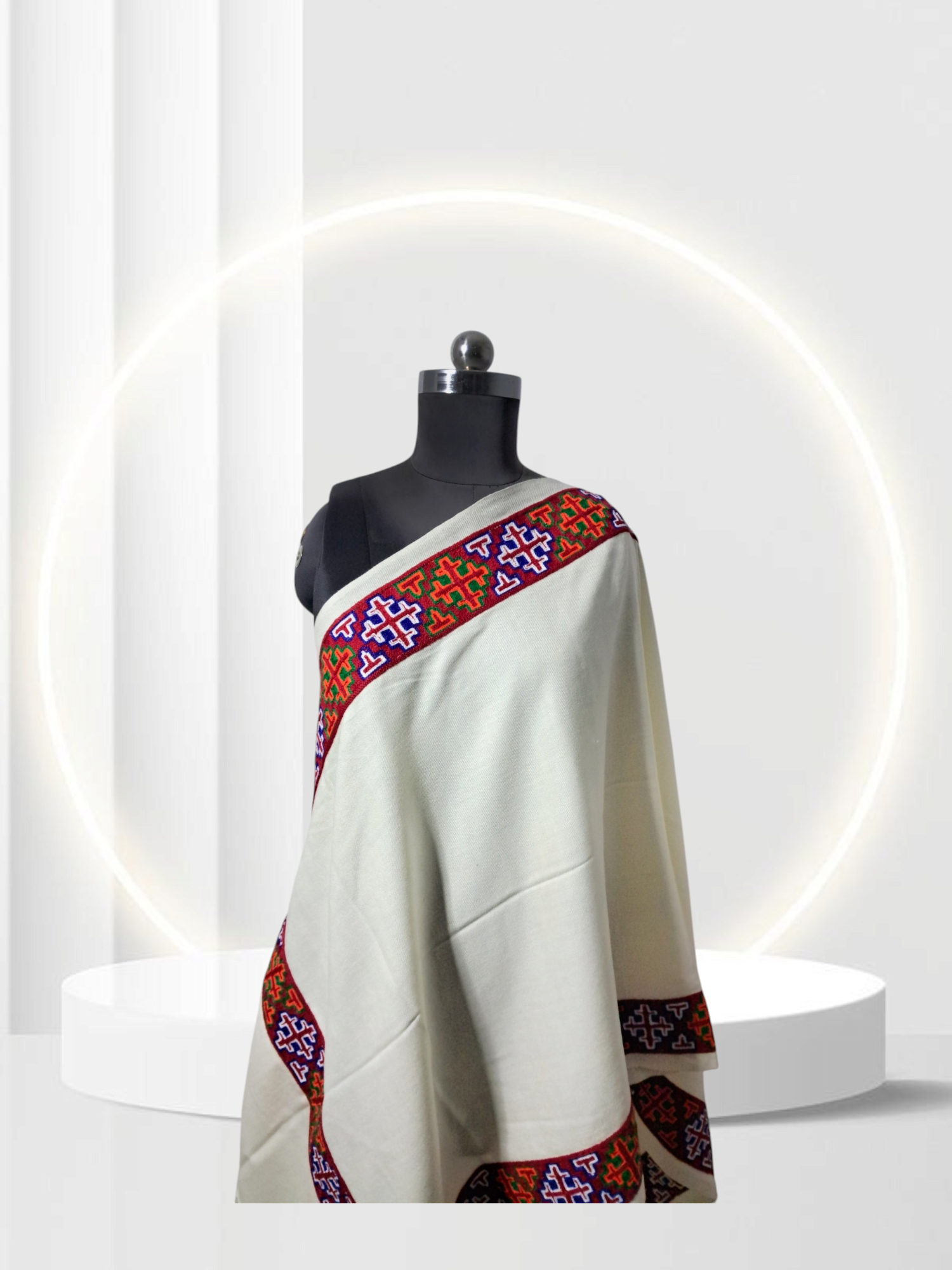 Women Premium Kinnauri Patti Woolen Stole - 100% Pure with Intricate Embroidery (Detailing) on All Four Sides