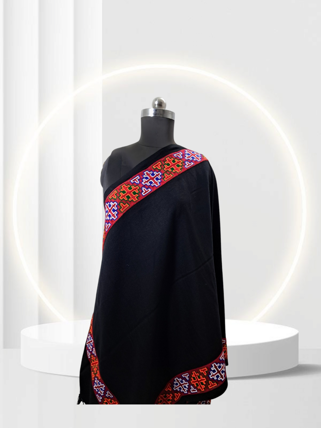 Women Premium Kinnauri Patti Woolen Stole - 100% Pure with Intricate Embroidery (Detailing) on All Four Sides