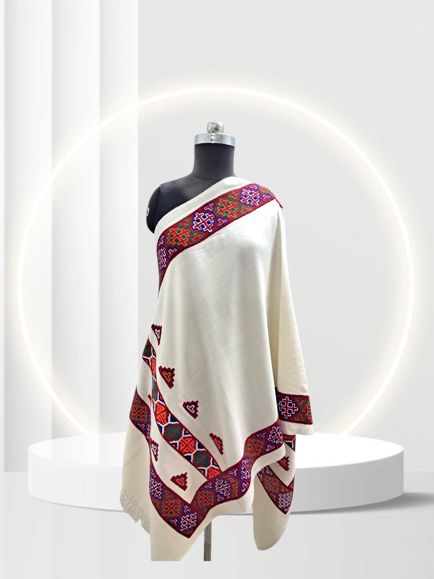 Women Premium Kinnauri Patti Woolen Stole - 100% Pure with Intricate Embroidery (Detailing) on All Four Sides (Unisex)