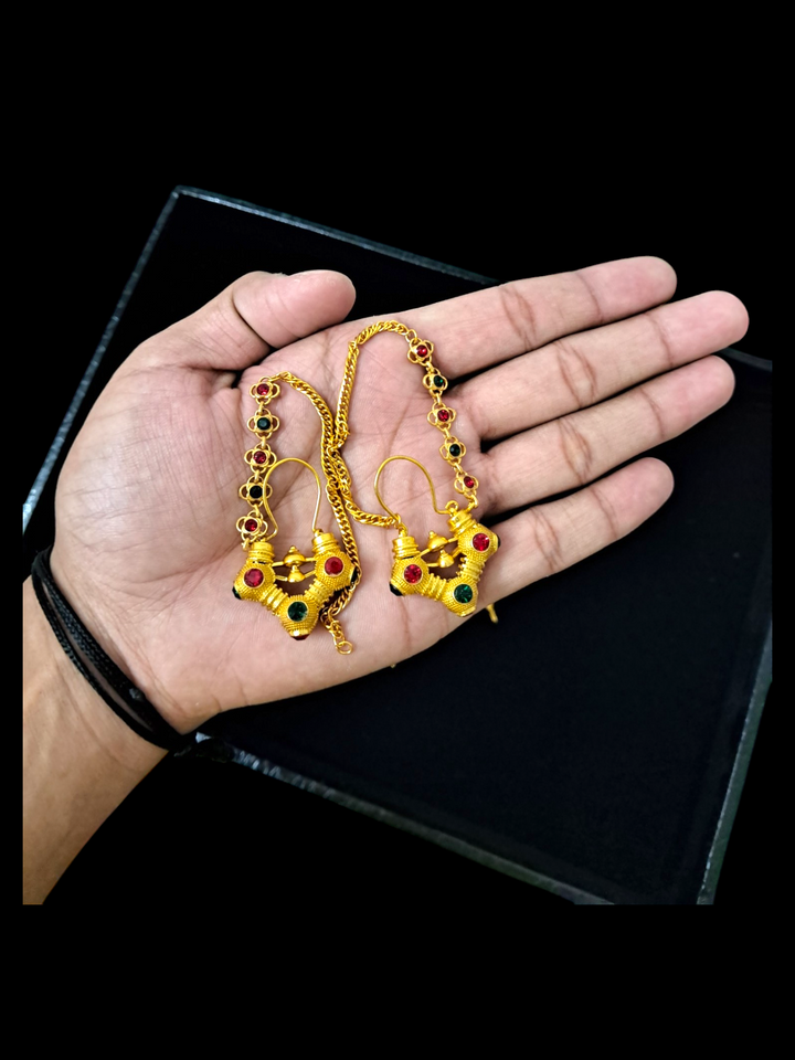 Traditional Himachali Gokhru Earrings in Golden Brass | Bold Pahadi Ethnic Jewelry