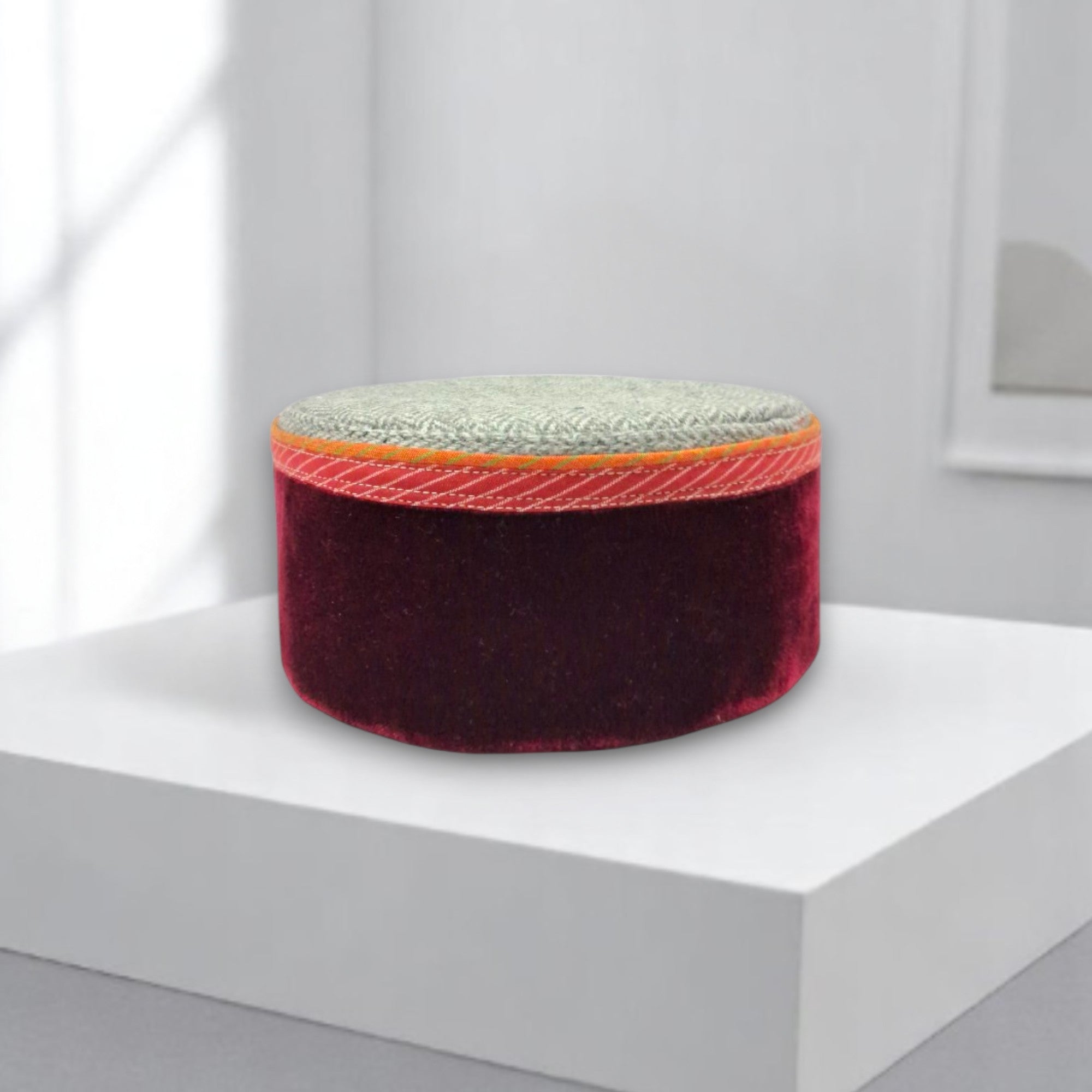 Himachali Traditional Tweed Baby Cap with Maroon Patti Unisex Cap