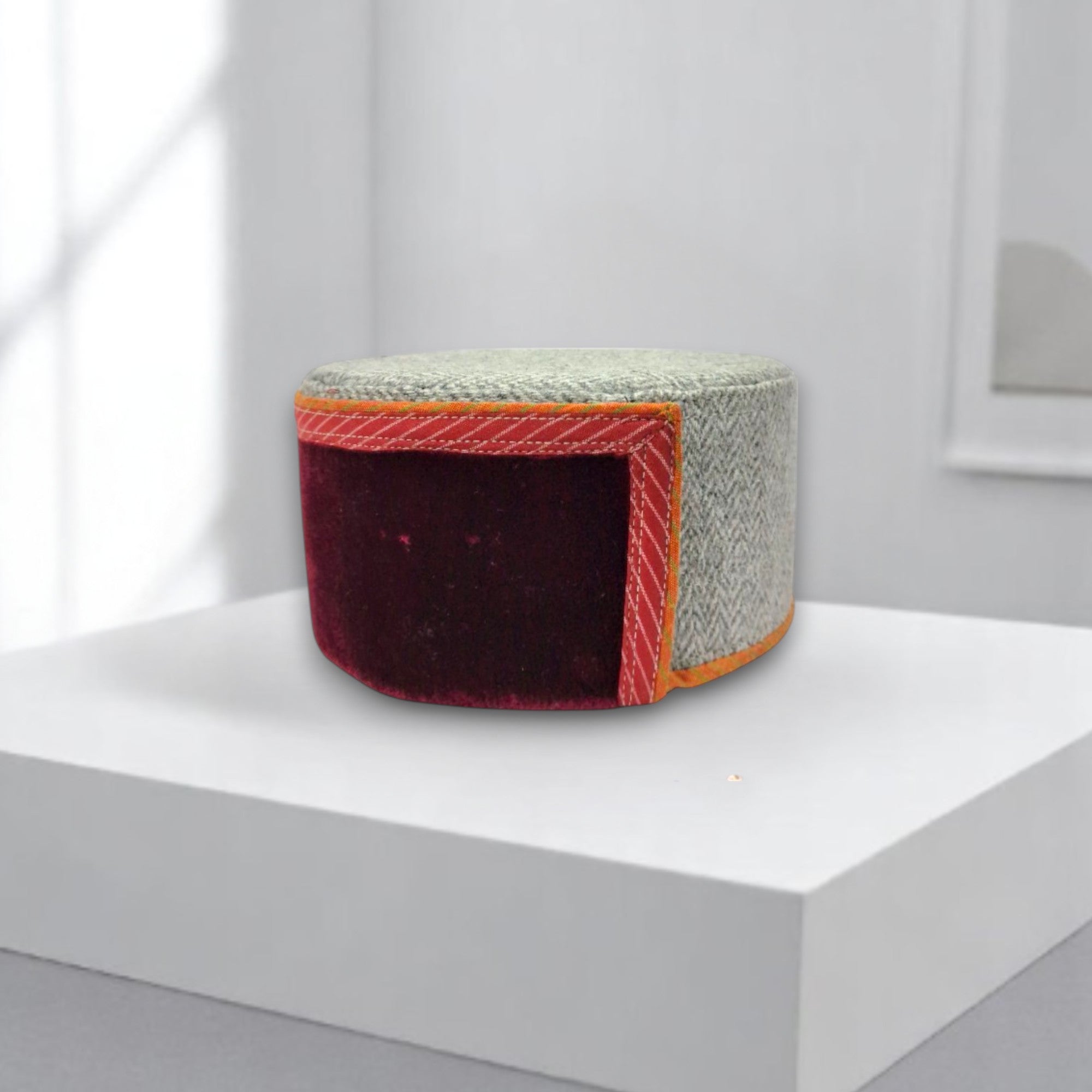 Himachali Traditional Tweed Baby Cap with Maroon Patti Unisex Cap