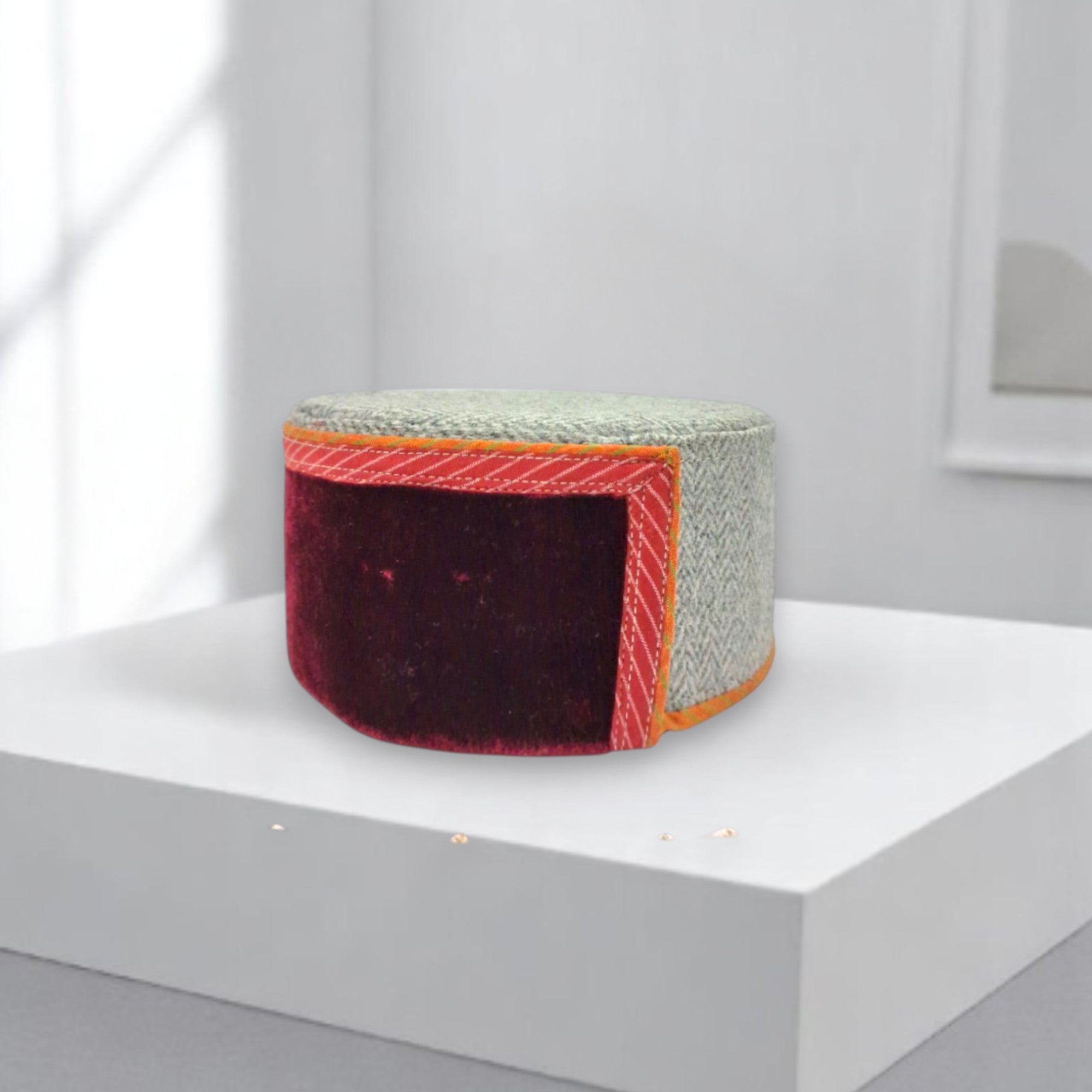 Himachali Traditional Tweed Baby Cap with Maroon Patti Unisex Cap