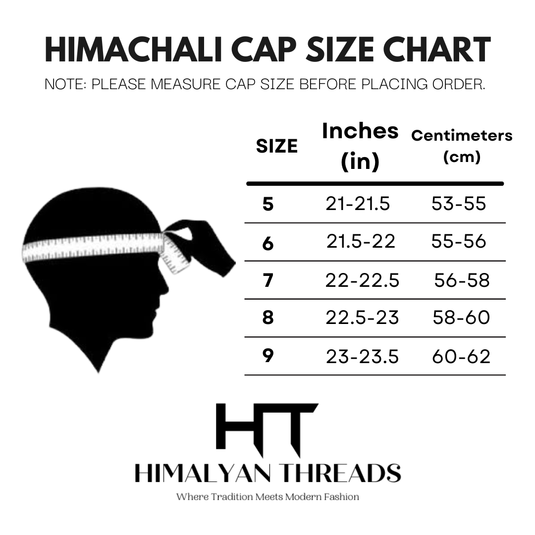 Himachali Traditional Tweed Topi with Maroon Patti and Pom-Poms Flower, Silver Chand on top Unisex Cap