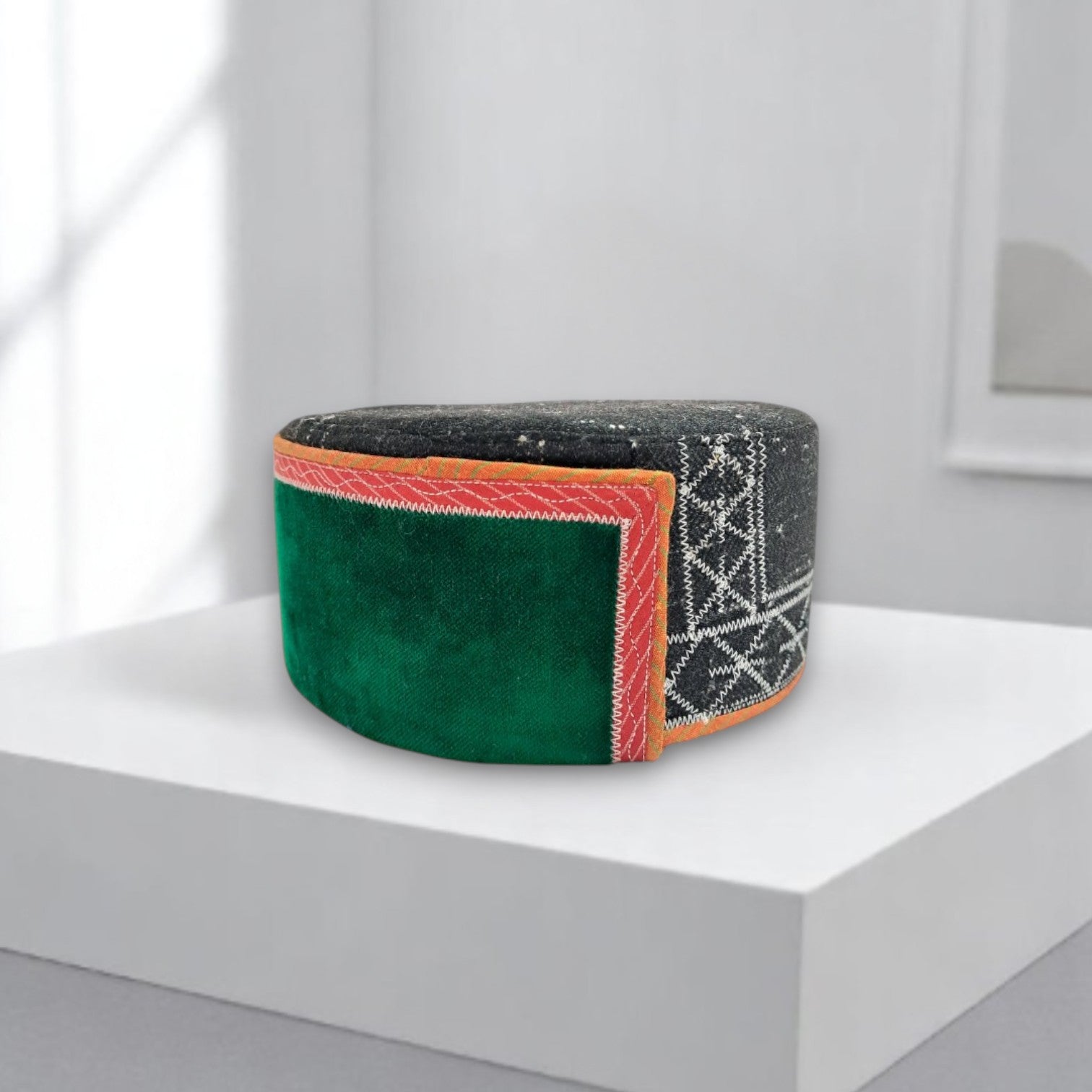 Himachali Traditional Angora Cap with Green Patti (Kinnauri) Unisex Cap