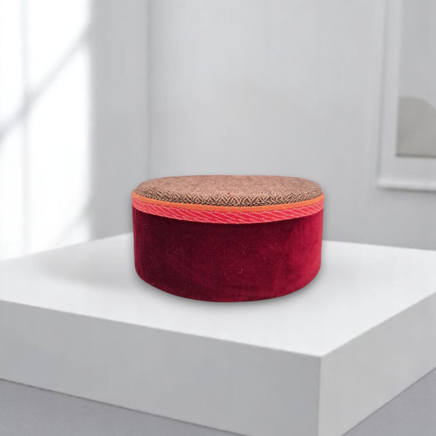 Himachal Traditional Tweed Topi with Maroon Patti Unisex Cap Elegant Style