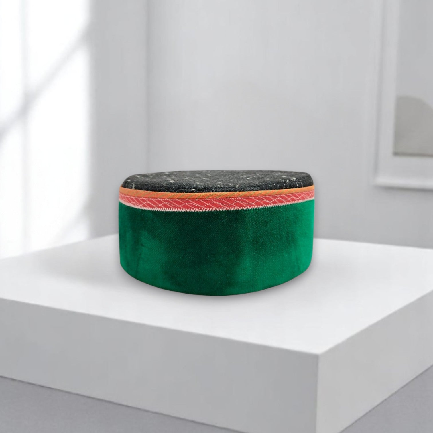 Himachali Traditional Angora Cap with Green Patti (Kinnauri) Unisex Cap