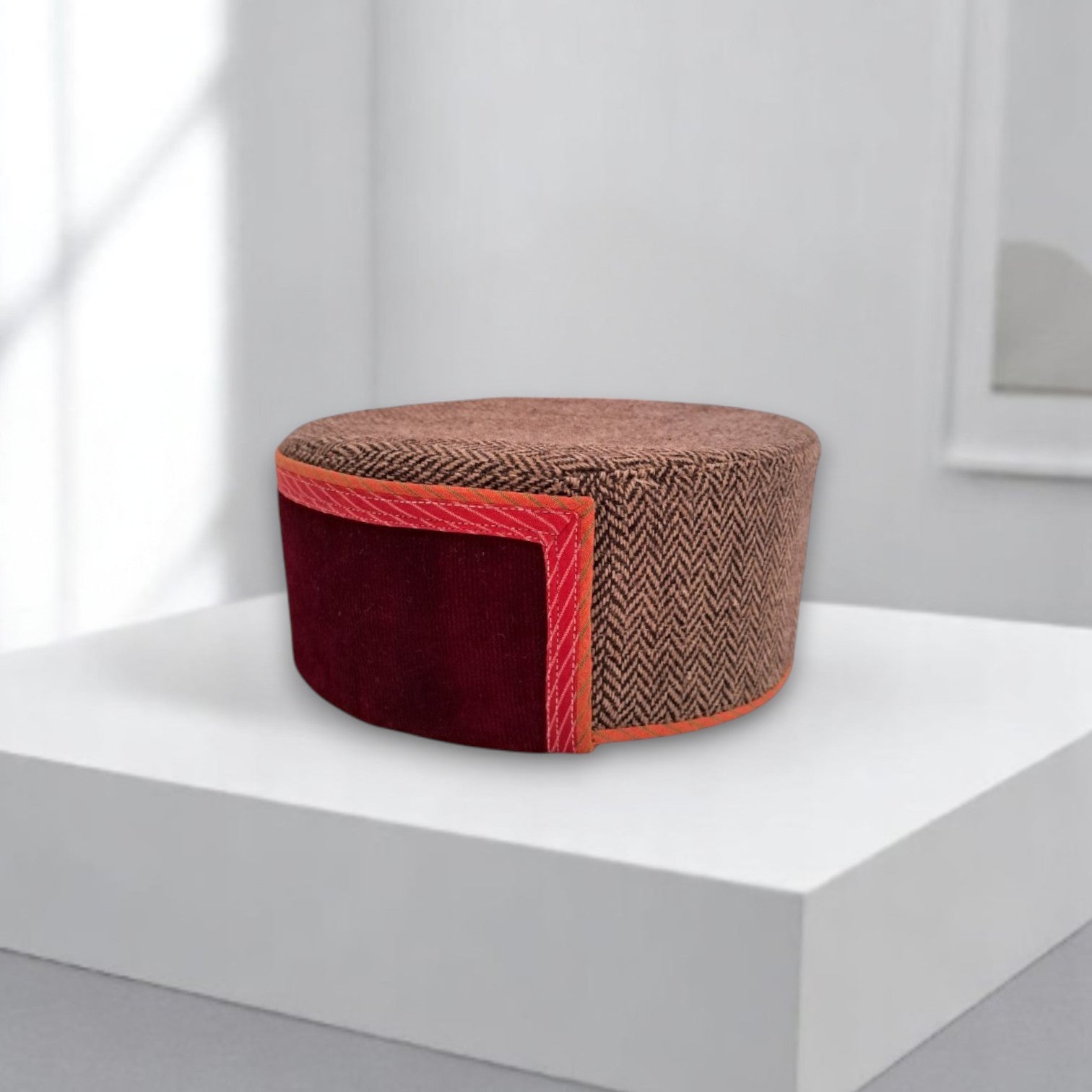 Himachal Traditional Tweed Topi with Maroon Patti Unisex Cap Elegant Style