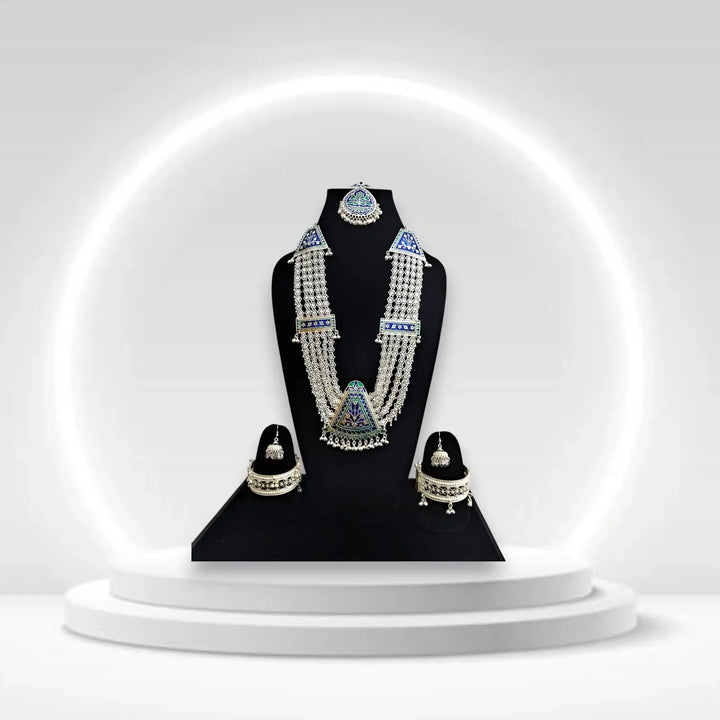 Traditional Himachali Jewelry Set – Chandrahaar, Earrings, Kangan, Maang Tikka & Toka – Silver-Finish Ethnic Bridal Set by Himalyan Threads