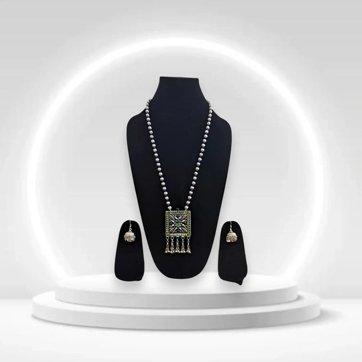Himachali Kanth Mala With Earrings Set| Handcrafted Silver &amp; White Metal Beaded Necklace | Unique Design Ethnic Jewelry for Women ✨