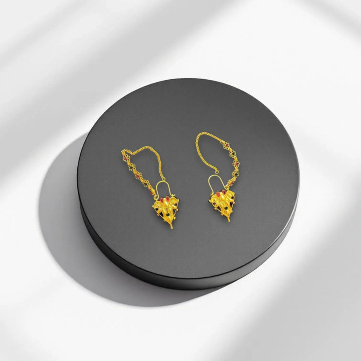 Traditional Himachali Murki Earrings in Golden Brass | Minimalist Pahadi Jewelry