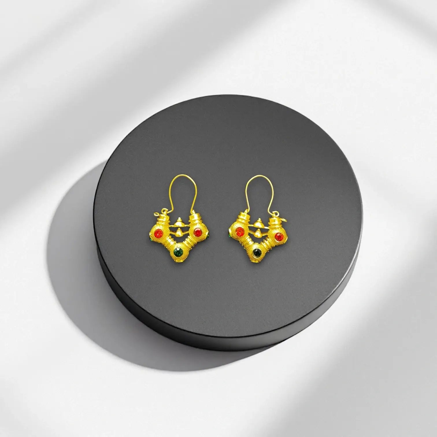 Traditional Himachali Gokhru Earrings in Golden Brass | Bold Pahadi Ethnic Jewelry