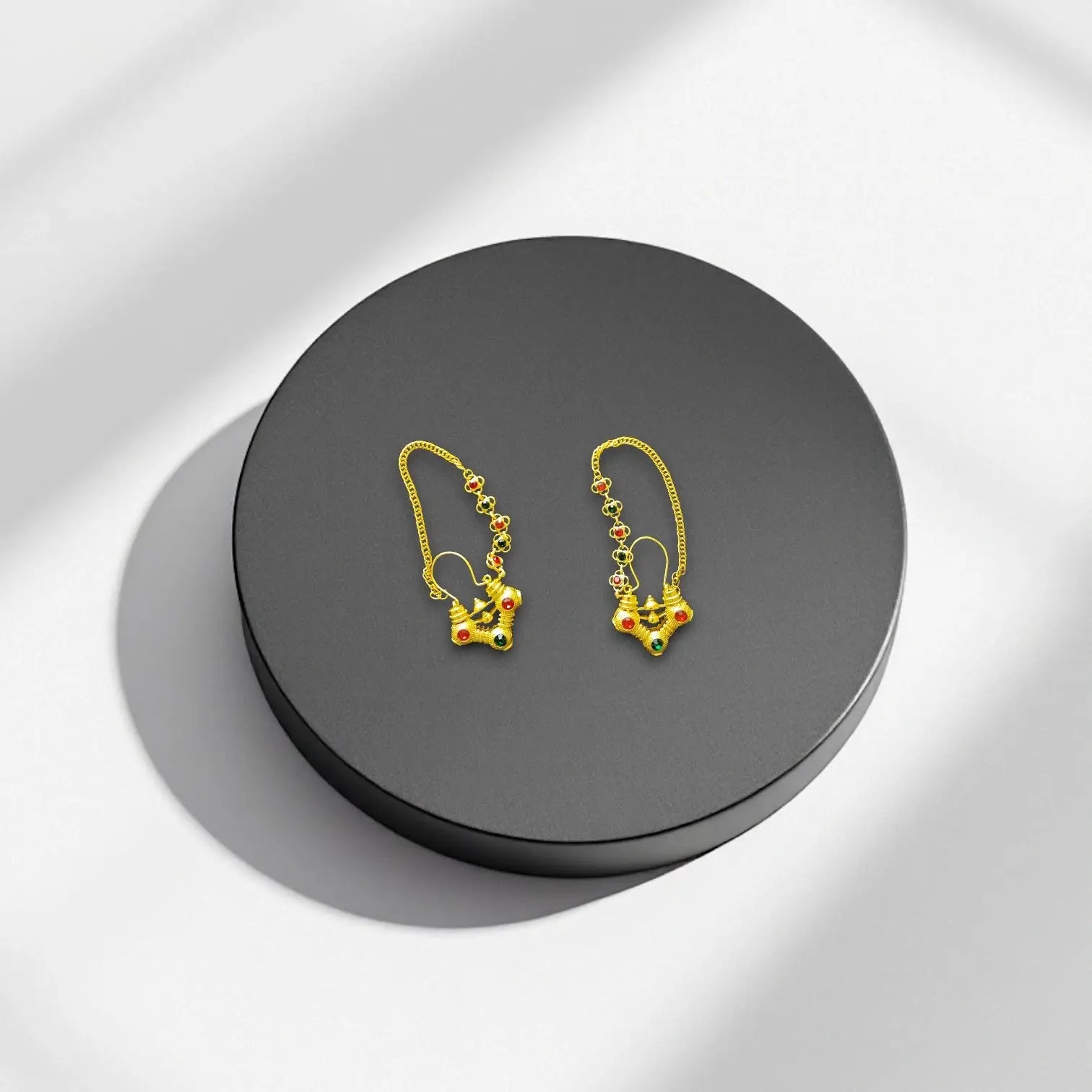 Traditional Himachali Gokhru Earrings in Golden Brass | Bold Pahadi Ethnic Jewelry