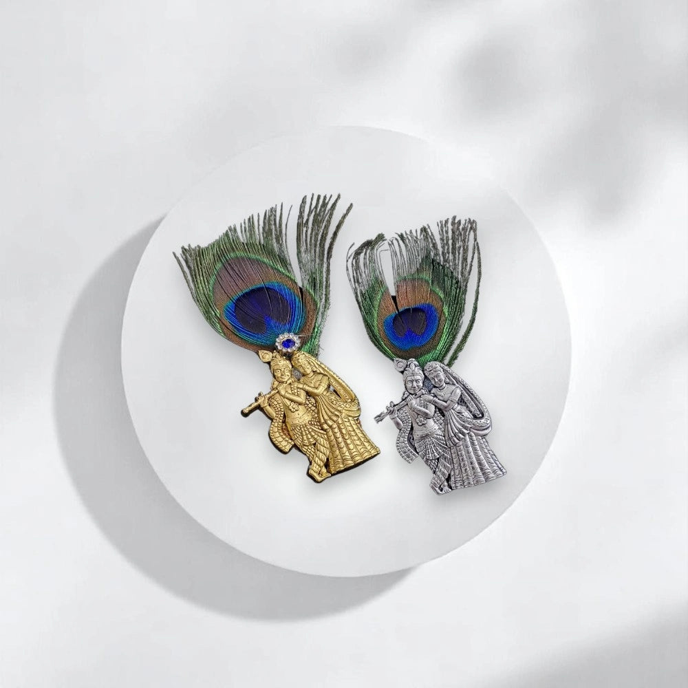 Authentic Himachali &amp; Uttarakhandi Cap Kalgi – Radhe Krishna Brooch for Pahadi Topi Combo Pack Of 2