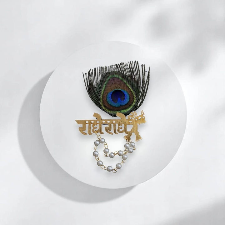 Radhe Radhe Kalgi for Himachali & Uttarakhandi Cap – Wooden Handcrafted Brooch with Peacock Feather