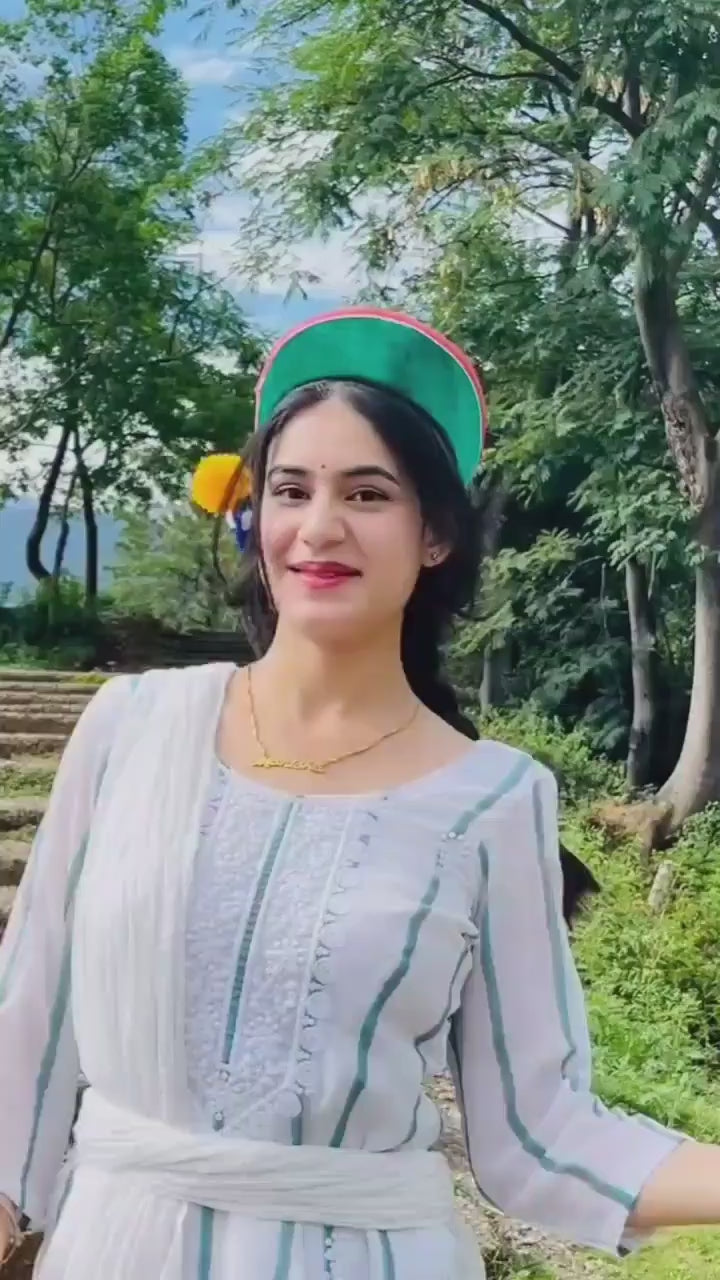 Pure Angora Wool Himachali Green Color Cap With Kinnauri Flower  | All-Season Traditional Pahadi Topi  | Unisex & Handcrafted