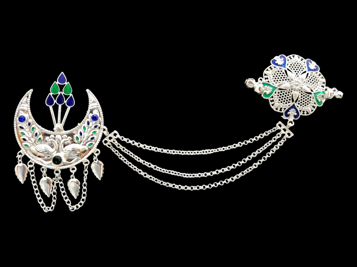 Artificial Handcrafted Himachali jhallar silver replica Kalgi in Silver Color For Himachali and Uttrakhandi cap