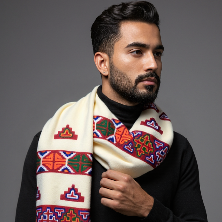 Women Premium Kinnauri Patti Woolen Stole - 100% Pure with Intricate Embroidery (Detailing) on All Four Sides (Unisex)